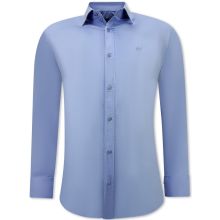 Business Neat Satin Herrskjortor Långärmad - Blå