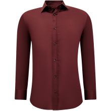 Satinblus För Män Slim Fit - Bordeaux