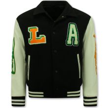 Broderad Vintage Varsity Jacka Oversized - Svart