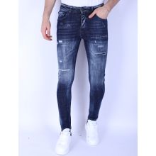 Mörkblå Slim Fit Jeans För Män Med Hål - Blå