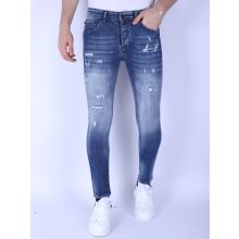 Jeans Slim Fit För Män Med Blekt Tvätt - Blå
