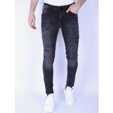 Rippade Jeans För Män Slim Fit Med Stretch - Svart