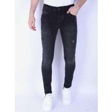 Stone Washing Men Slim Fit Jeans Med Stretch - Svart