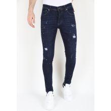 Blå Jeans För Män Slim-fit Med Hål -MM