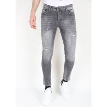 Grå Slim Fit Jeans För Män Med Revor -MM