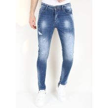 Slim Fit Jeans Med Färgstänk För Män -MM - Blå