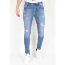 Slim-fit Jeans Stonewash Med Hål För Män -MM- Blå