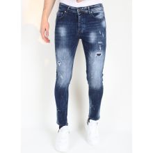 Paint Splatter Jeans Slim Fit Med Hål För Män -MM- Blå
