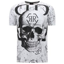 Skull - T-Shirt Med Rhinestone Vit
