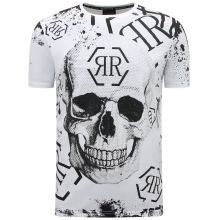 Skull - T-Shirt Med Rhinestone Vit