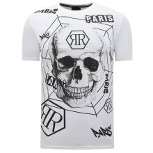 Skull - T-Shirt Med Rhinestone Vit