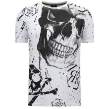 Skull - T-Shirt Med Rhinestone Vit