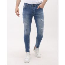 Rippade Jeans För Män Slim Fit Med Färgstänk - MM-S- - Blå