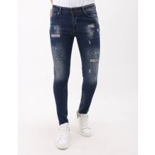 Jeans För Män Slim Fit Med Färgstänk - MM-S- - Blå