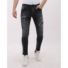 Slim Fit Stretch Jeans Med Rips Herr - MM-S- - Grå