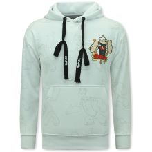 Hoodie Herr Med Huva - Popeye - Vit