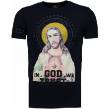 Jesus God Trust Rhinestone - Herr T-Shirt Marinblå