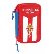 Dubbelt pennfodral Real Sporting de Gijón Vit Röd 12.5 x 19.5 x 4 cm (28 Delar)