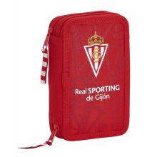 Dubbelt pennfodral Real Sporting de Gijón Röd 12.5 x 19.5 x 4 cm (28 Delar)