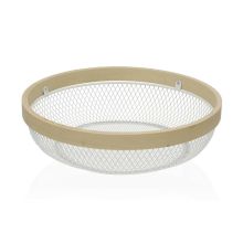 Fruktskål Versa Vit Metall Trä (25 x 7 x 25 cm)
