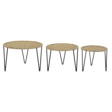 3-bordsset DKD Home Decor Brun Svart Naturell Metall Snöre 62 x 62 x 40 cm