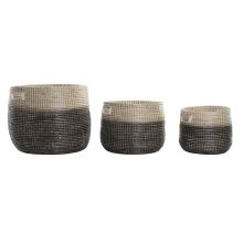 Korg - set DKD Home Decor Grå Naturell Sjögräs (3 Delar)