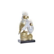 Prydnadsfigur DKD Home Decor 14,5 x 9 x 26 cm Uggla Gyllene Vit