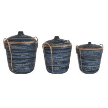 Korg - set DKD Home Decor Blå Svart (3 Delar)