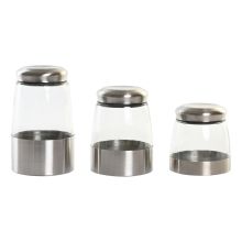 Uppsättning med 3 Burkar DKD Home Decor Glas Silvrig Transparent Rostfritt stål