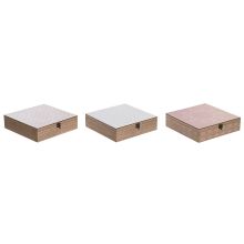 Låda för örtte DKD Home Decor Glas Rosa Metall Vit 24 x 24 x 7 cm 3 Delar Trä MDF