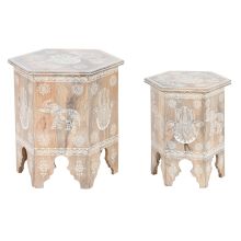 2-bordsset DKD Home Decor Naturell Mangoträ 48 x 41,5 x 49 cm