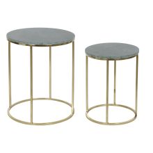 2-bordsset DKD Home Decor Grön Gyllene Aluminium Marmor 46 x 46 x 58 cm