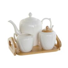 Tekanna DKD Home Decor Vit Naturell Bambu Porslin