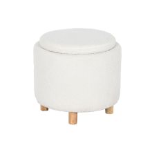 Sittpall Home ESPRIT Vit Polyester Gummiträ Trä MDF 48 x 48 x 43 cm