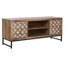 TV-möbler Home ESPRIT Brun Svart Silvrig Mangoträ Speglar 130 x 40 x 55,5 cm