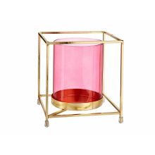 Ljusstakar Fyrkantig Rosa Gyllene 14 x 15,5 x 14 cm Metall Glas