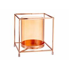 Ljusstakar Fyrkantig Koppar Ambra 14 x 15,5 x 14 cm Gyllene Metall Glas