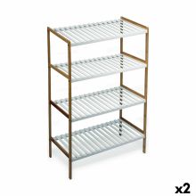 Bokhylla Confortime Vit Brun 4 Hyllor Bambu 70 x 35 x 100 cm (2 antal)