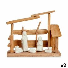 Julkrubba-set Vit Naturell Trä Keramik 10 x 21 x 25 cm (2 antal)
