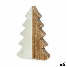 Prydnadsfigur Julgran Vit Naturell Trä Keramik 3 x 21 x 14 cm (6 antal)