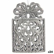 Julgranskula Presentlåda Silvrig Plast Glitter 7,5 x 11,5 x 4 cm (24 antal)