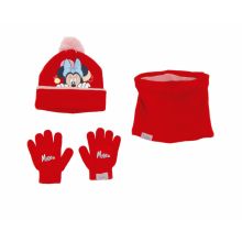 Hat, Gloves and Neck Warmer Minnie Mouse Lucky Röd