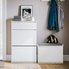 Smalt skoskåp med 2 fack Skohylla hög Skoställ Hylla FSR165-W