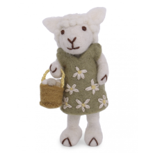 White Sheep w/Green Dress & Egg Basket with String