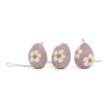 rosa ägg med vita blommor H 3,5 x W 3 cm. set om 3