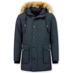 Parkas Vinterjackor Herr - Jacka Med Äkta Päls - Blå - Storlek S