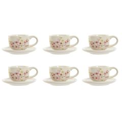 Set med 6 koppar och fat Home ESPRIT Gul Vit Rosa Lila Metall Dolomite 180 ml