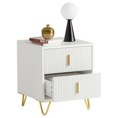 FBT115-W Nattbord med 2 l&aring;dor &ndash; Kompakt och stilren bord f&ouml;r sovrum &ndash; Modern f&ouml;rvaring i vitt (L40 x B40 x H47 cm)