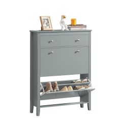 FSR89-HG Skohylla med F&auml;llbara D&ouml;rrar och L&aring;da &ndash; Elegant Sk&aring;p f&ouml;r Skor, Gr&aring;, 80x25x108 cm, Stor Kapacitet, Kompakt Design