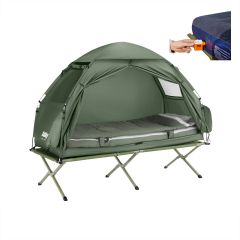 Enmanstält Campingsäng med tält Tältsäng med sovsäck luftmadrass och tillbehör grön OGS32-GR